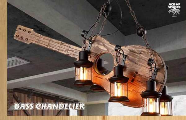 Guitar-Shaped Solid Wood Chandelier (Extra Large, 6 Lights, 106×36 cm)